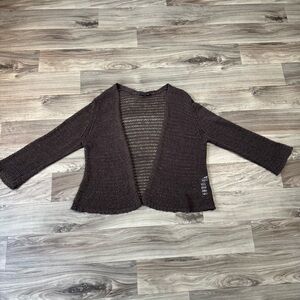 Eileen Fisher Organic Linen Blend Knit Long Sleeve Brown Sweater Cardigan Size L